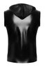 Men's black sleeveless wet look hoodie - back