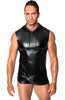 Men's black sleeveless wet look hoodie with matching boxers