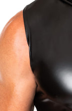 Load image into Gallery viewer, Black Sleeveless wet look Hoodie  - close up arm