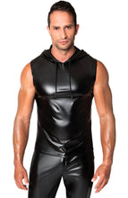 Load image into Gallery viewer, Men&#39;s black sleeveless wet look hoodie