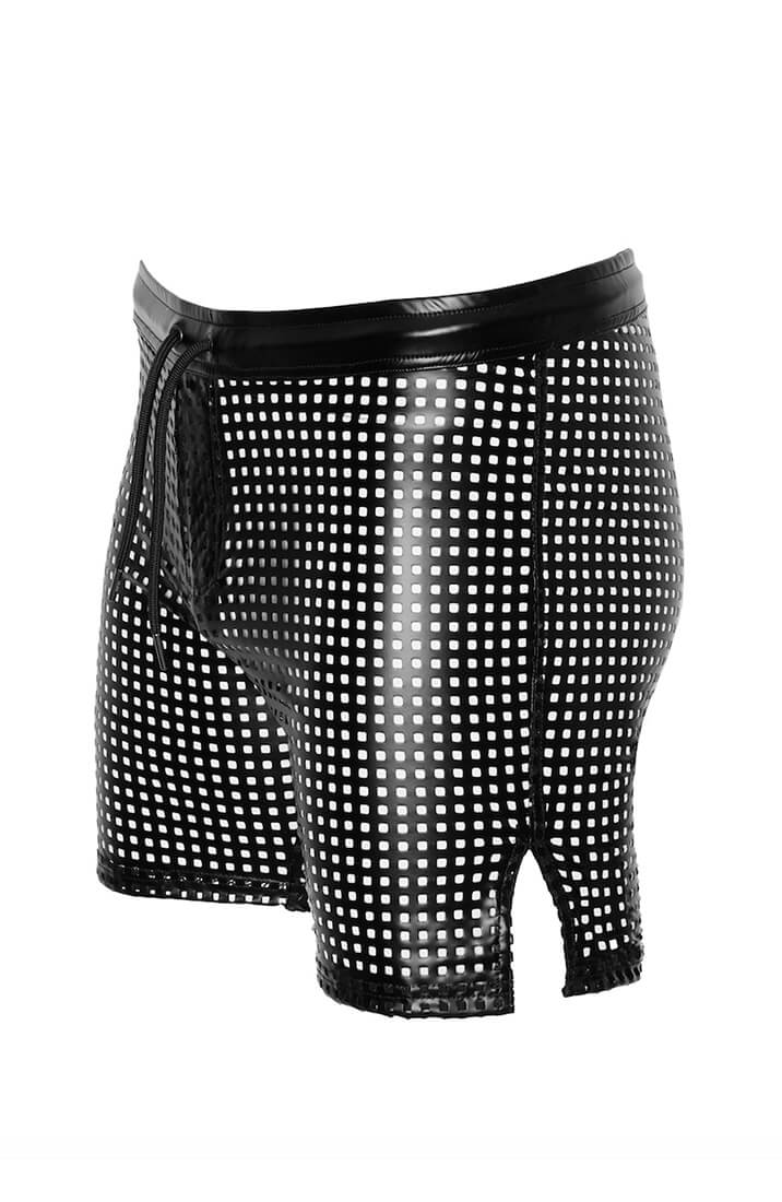 Men's Laser-cut wet look tregging shorts