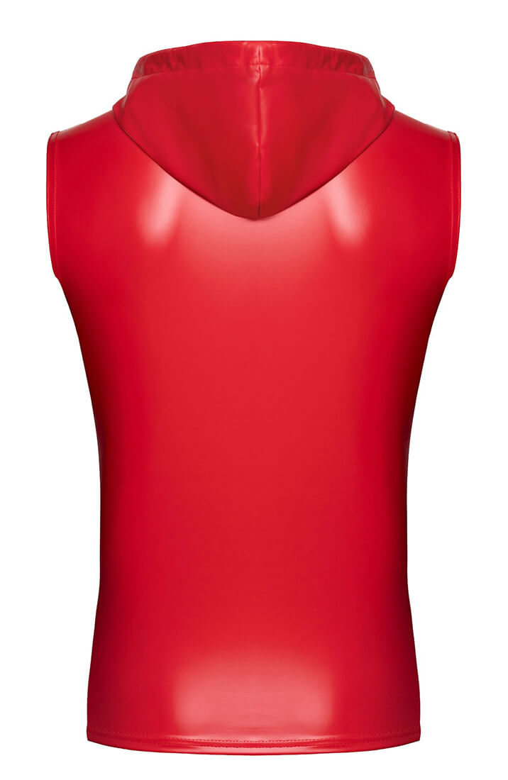 Red power wet look vest with hood for men - COAX Fetish clothing