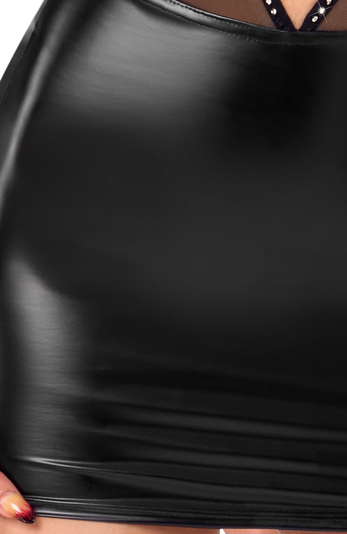 Sexy backless mini dress in sheer mesh and power wet look - COAX Copenhagen collection