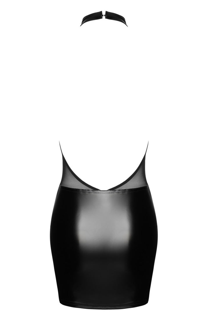 Black sheer and wet look mini dress with sparkly gems - COAX Copenhagen fetishwear