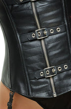 Load image into Gallery viewer, Close-up of the corset front zipper and buckles on white background
