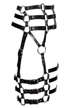 Load image into Gallery viewer, Adjustable black leather harness with O-rings and buckle details