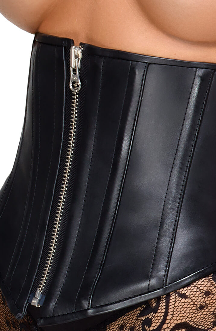 Seductive waist cincher in soft black leather with structured shaping