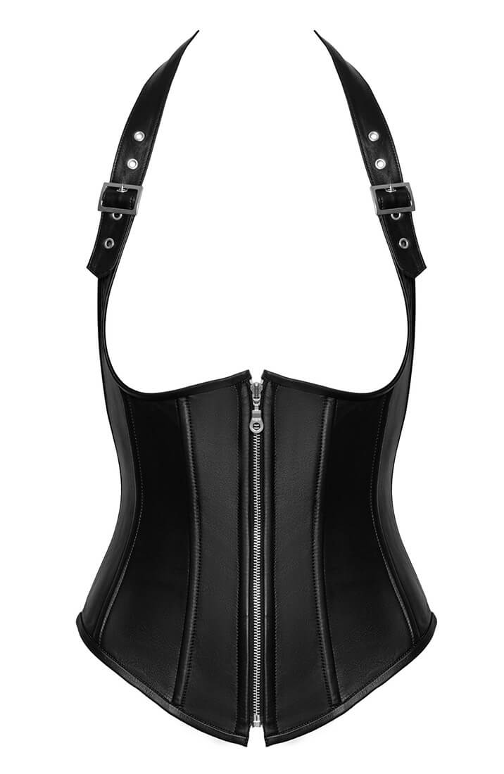 Open-cup leather underbust corset 