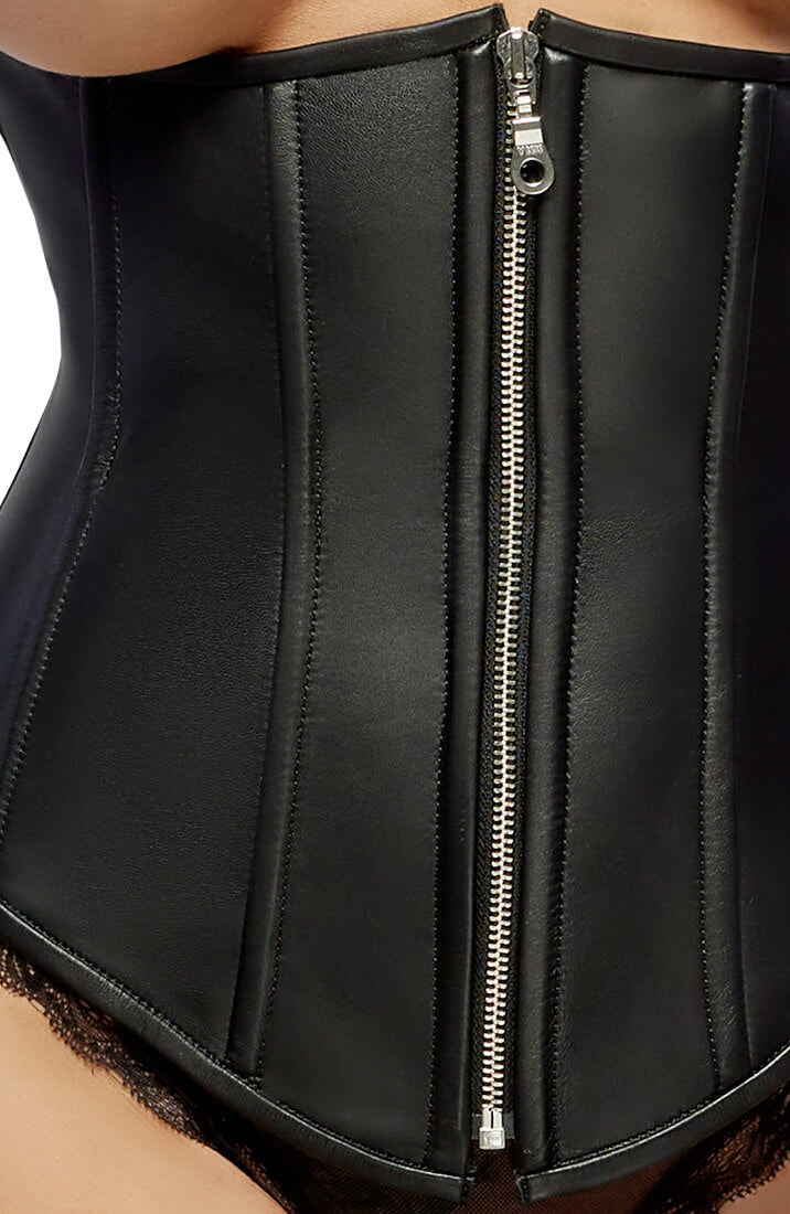 Open-cup leather underbust corset 