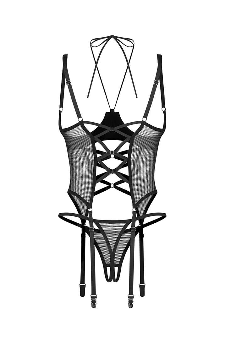 Wet look fetish lingerie with decorative front and back lacing COAX Lingerie