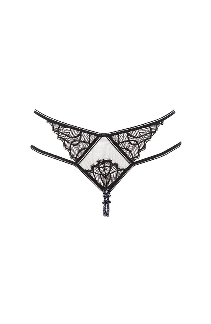 Luxury lingerie black panty with double pearl string
