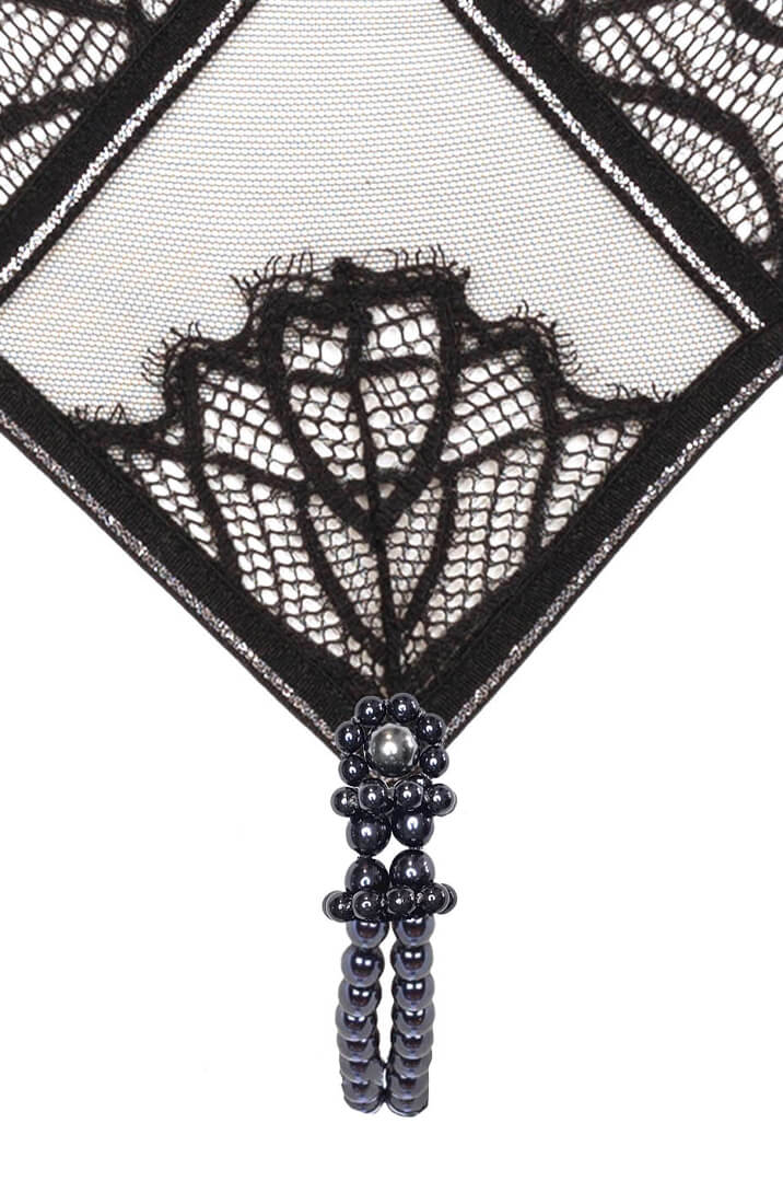 COAX Copenhagen black lace panty with double black pearls