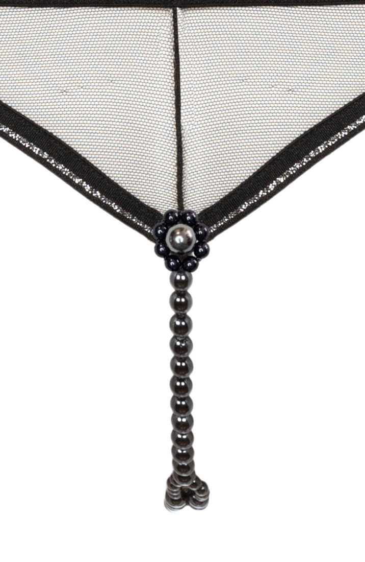 Black Italian lace panty with double Manacor pearl string