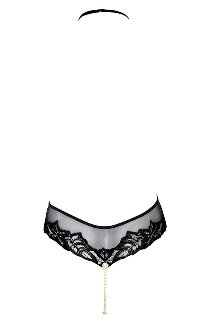 Black Open-Front Playsuit with Double Pearl String | COAX Copenhagen - ghost back
