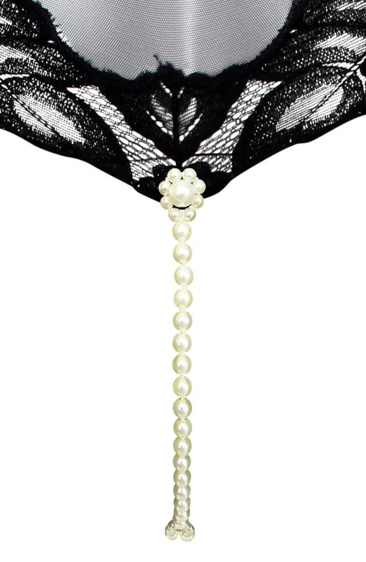Black Open-Front Playsuit with Double Pearl String | COAX Copenhagen - close up back