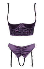 Load image into Gallery viewer, Purple satin lingerie set