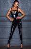 Sexy black PVC catsuit with open back