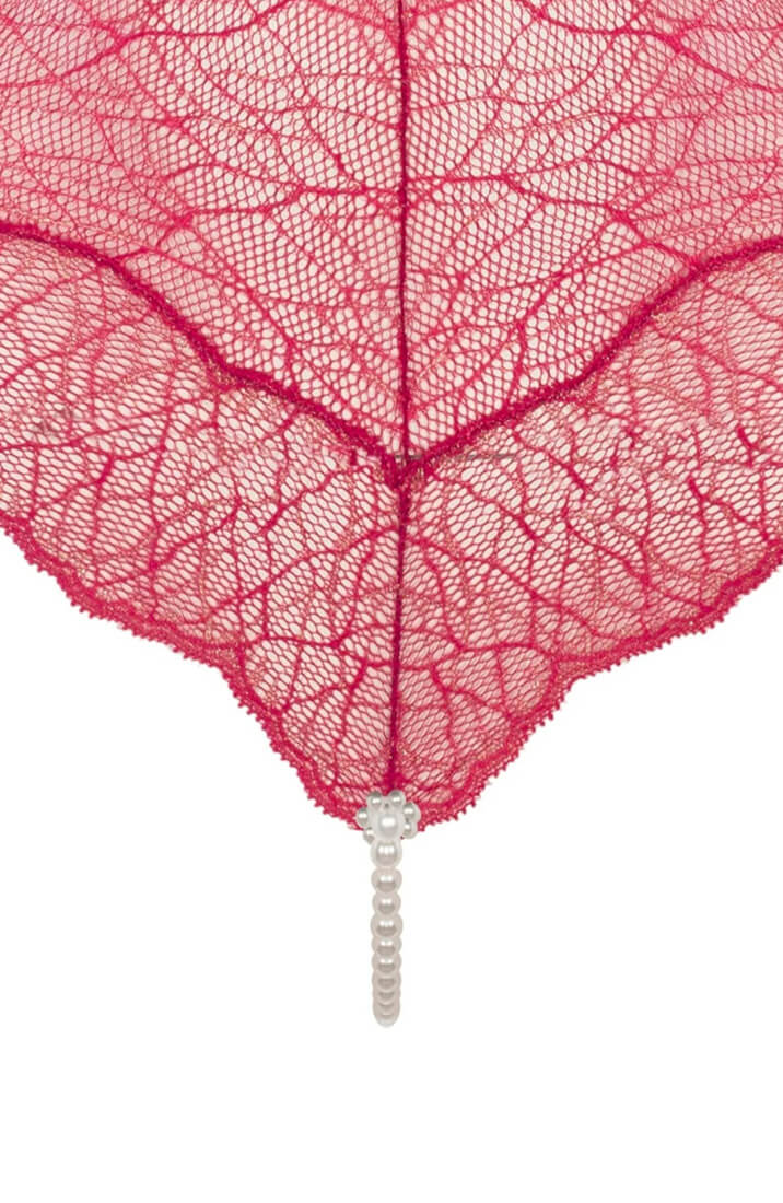 COAX Copenhagen red lace bodysuit with pearl string for external stimulation