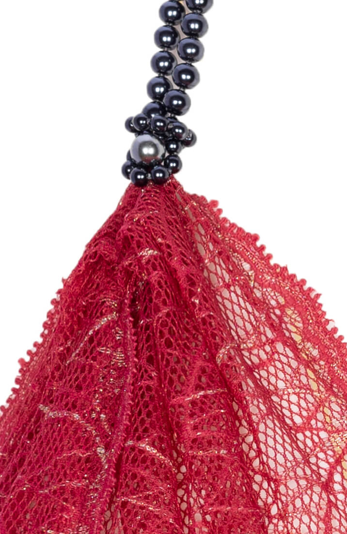 Red Italian lace bralette with black Manacor pearl choker