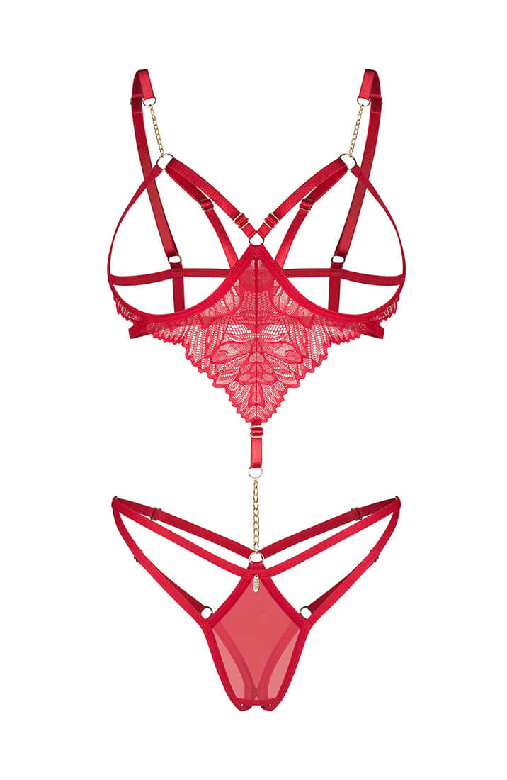 Elegant red crotchless lace lingerie body COAX Copenhagen sexy lingerie