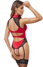 Load image into Gallery viewer, Red crotchless bodysuit lingerie