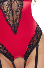 Load image into Gallery viewer, Red crotchless bodysuit lingerie