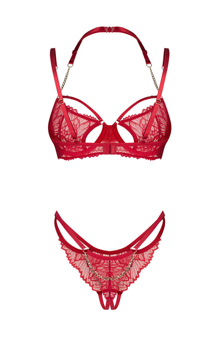 Elegant red erotic lingerie with gold accents