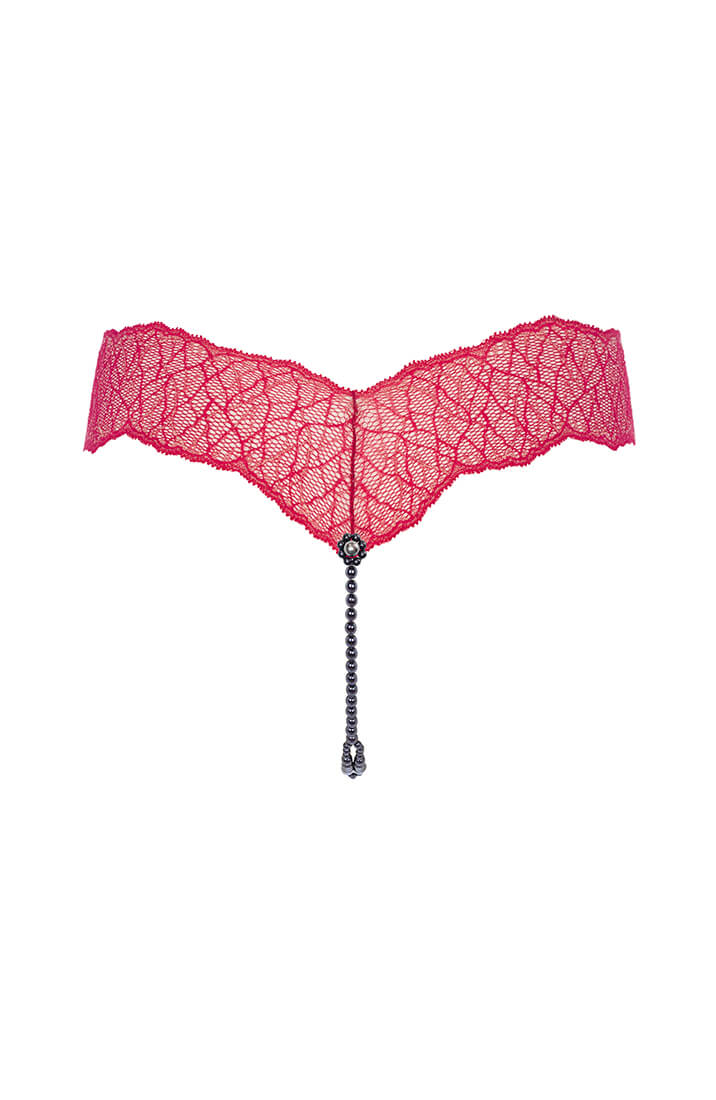 Red thong with black double pearl string and gold lurex by COAX Copenhagen