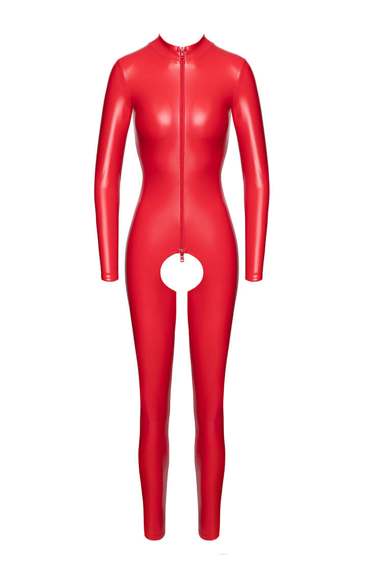 Red Wet Look Crotchless Catsuit with Zipper | COAX Copenhagen Red Wet Look Crotchless Catsuit with Zipper | COAX Copenhagen