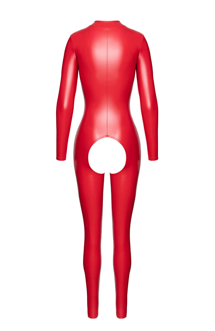 Red wet look body-hugging catsuit with daring open crotch cut - COAX Copenhagen lingerie