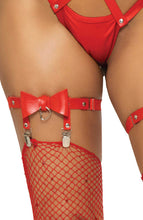 Load image into Gallery viewer, Red faux leather thigh high garter