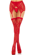 Load image into Gallery viewer, Red lace thigh highs &amp; garterbelt