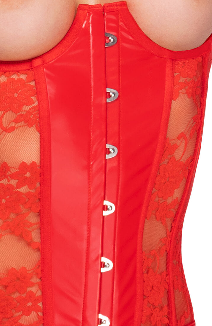 Sculpting Red Wet Look Underbust Corset Set