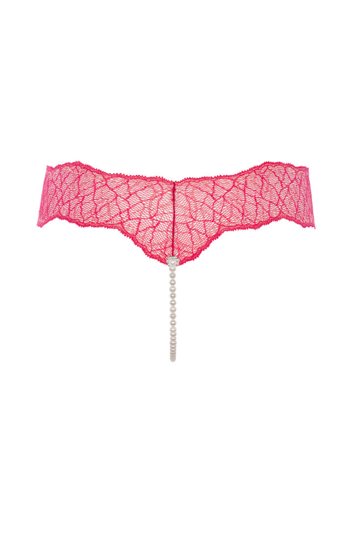 Red Lace G-String With Pearl Detail And Gold Lurex - Luxury Style