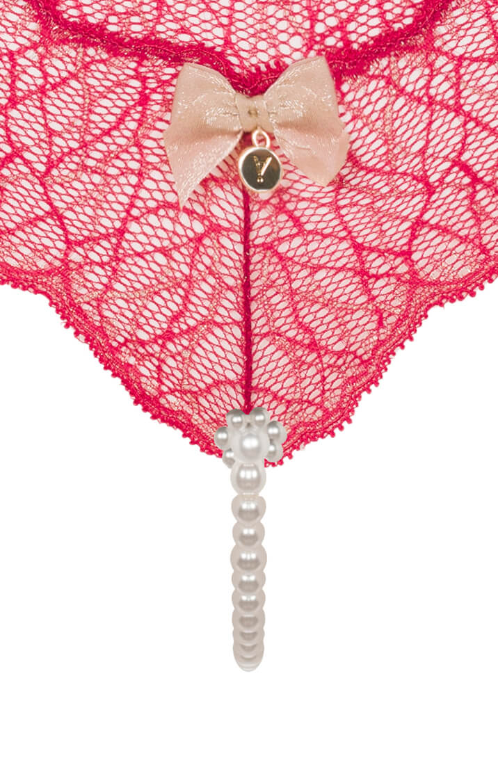 Red Thong With Single Pearl String Detail - Elegant Intimate Lingerie