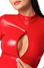 Red wet look catsuit