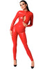 Red wet look catsuit