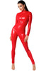 Red wet look catsuit