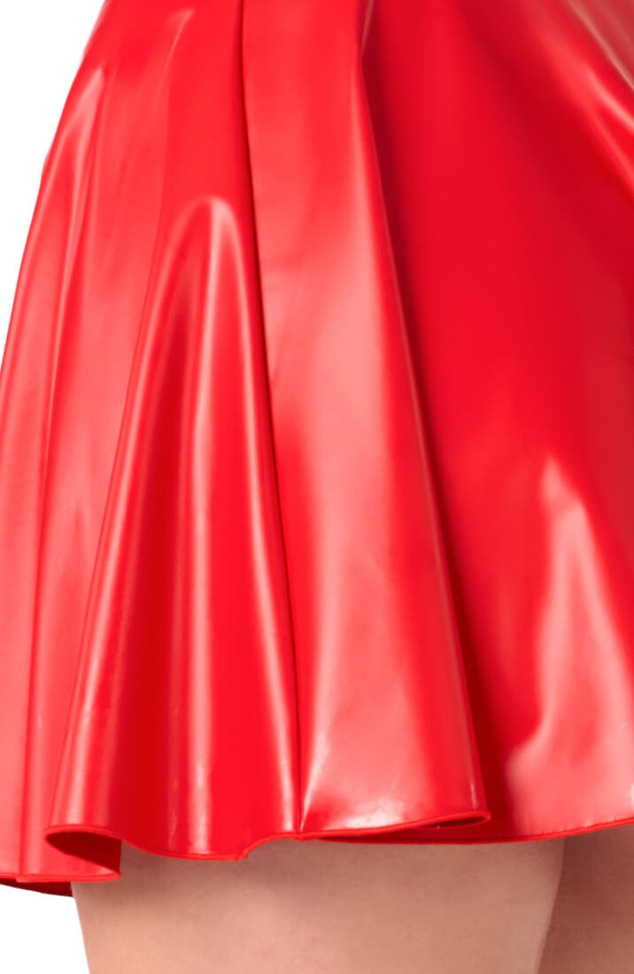 Red strapless power wet look mini dress with flared hem - COAX Fetish lingerie