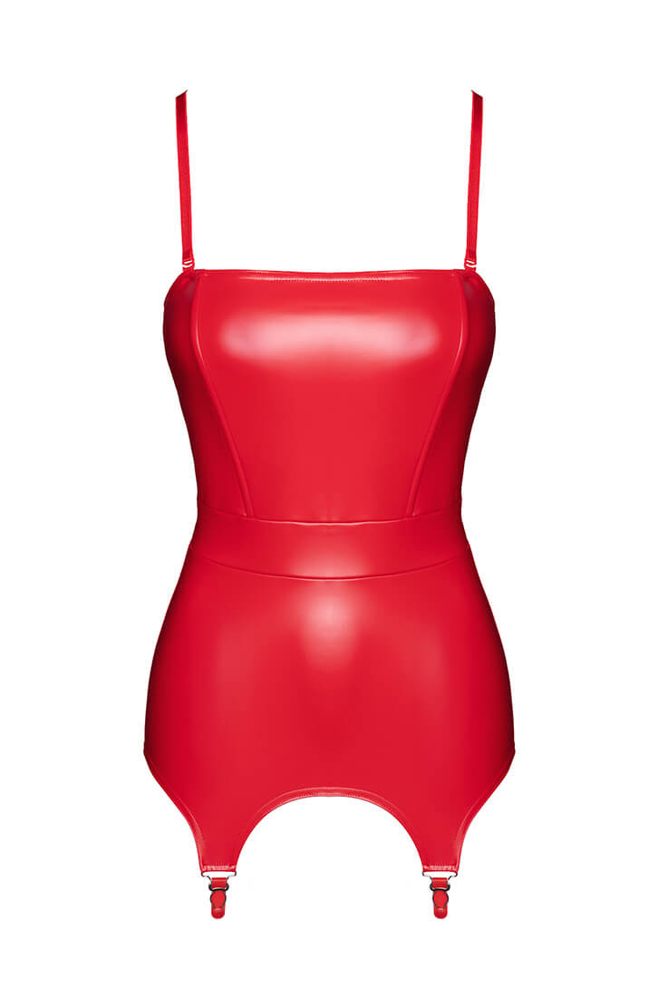 Red Powerwetlook corset with structured waist and sleek design