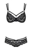 Sexy black cage-strap lace bra & panty set