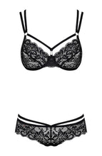 Load image into Gallery viewer, Sexy black cage-strap lace bra &amp; panty set