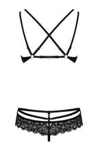 Load image into Gallery viewer, Sexy black cage-strap lace bra &amp; panty set