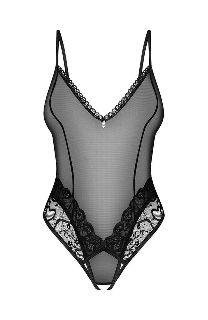 Sexy black crotchless bodysuit