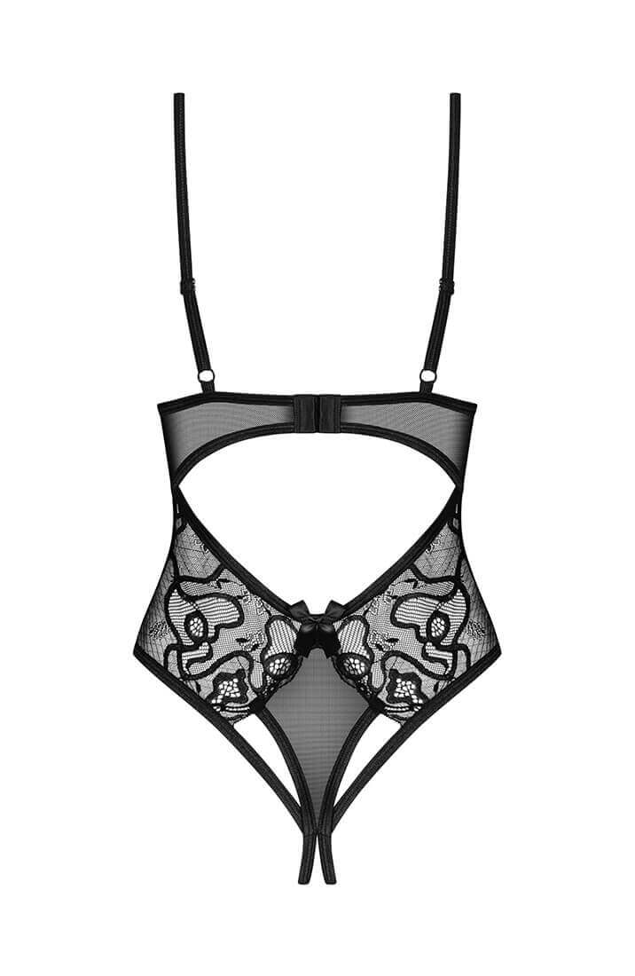 Sexy black crotchless bodysuit