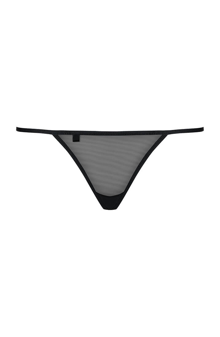 Sexy black crotchless embroidery thong