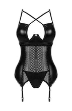 Load image into Gallery viewer, Sexy black wet look bustier set