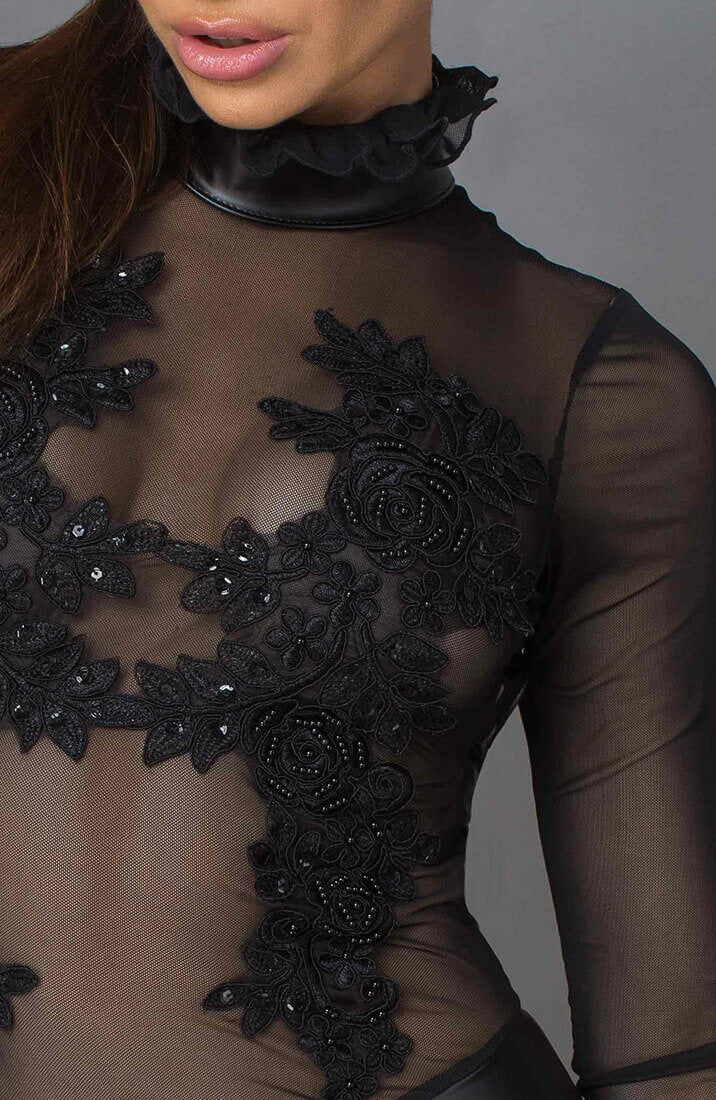 Wet Look Dress with Sheer Embroidery | COAX Fetish - VIP Tease Fit Wet Look Dress with Sheer Embroidery | COAX Fetish - VIP Tease Fit