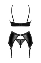 Load image into Gallery viewer, Sexy black wet look lingerie set