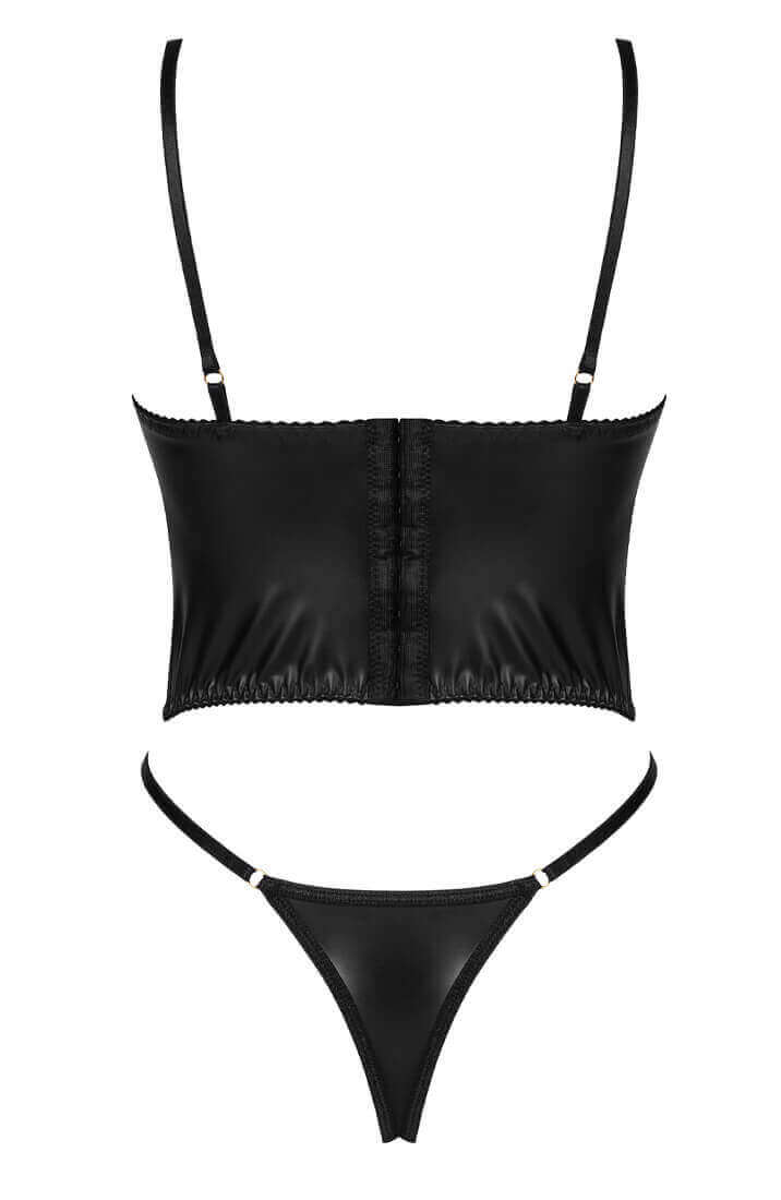 Sexy black wet look lingerie set with lace-up